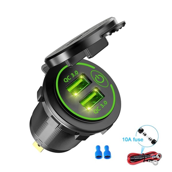 Dobbelt USB Bil Oplader Socket Vandtæt 12V/24V QC3.0 USB ABS Hurtig Oplader Socket Strøm Udtag med Touch Switch
