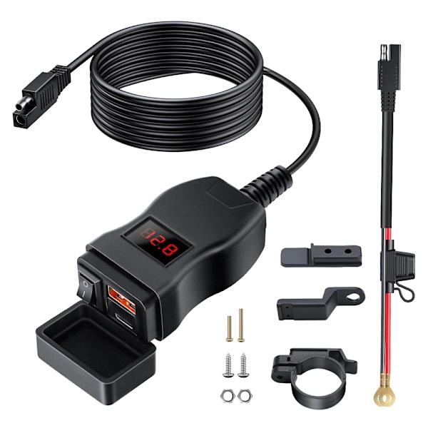 Høy kvalitet Extractme Motorsykkel Usb Rask Mobil lader Vanntett Type C Port Socket Konnektor Med Cell Mobil Voltmeter Digital Lading