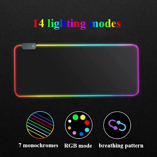 RGB Lysande Ren Svart Musmatta Förtjockad Mus matta stort bord matta