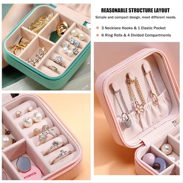 Mini smycken Förvaring Låda Bärbar Hem Rese Örhängen Halsband Förvaring Fodral för Kvinnor Ring Arrangör PU Läder Display fodral