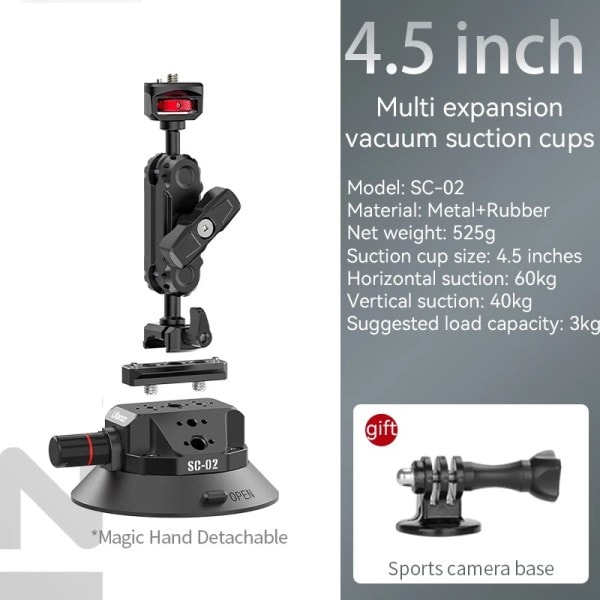 4,5 tuuman auto imukuppi kiinnitys pidike puhelimelle toiminta kamera GoPro Hero Insta360 DJI Magic varsi joustava kierto lasi imut