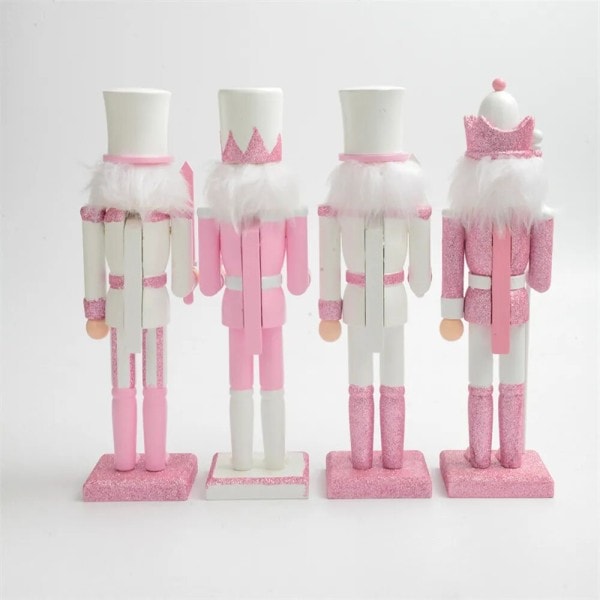 Nötknäppare Rosa Glitter Soldat Docka Kreativt Slöjd Figurin Trä docka Jul presenter prydnader