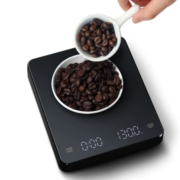Digital kaffe våg med timer LED skärm espresso USB 3kg max.vikt 0,1g hög precision mått i oz/ml/g kök våg