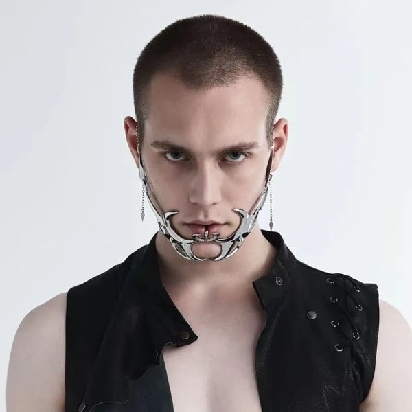 Gootti naamio  Cyber punk neste epäsäännöllinen hopea väri ontto naiset miehet juhla korut tarvike