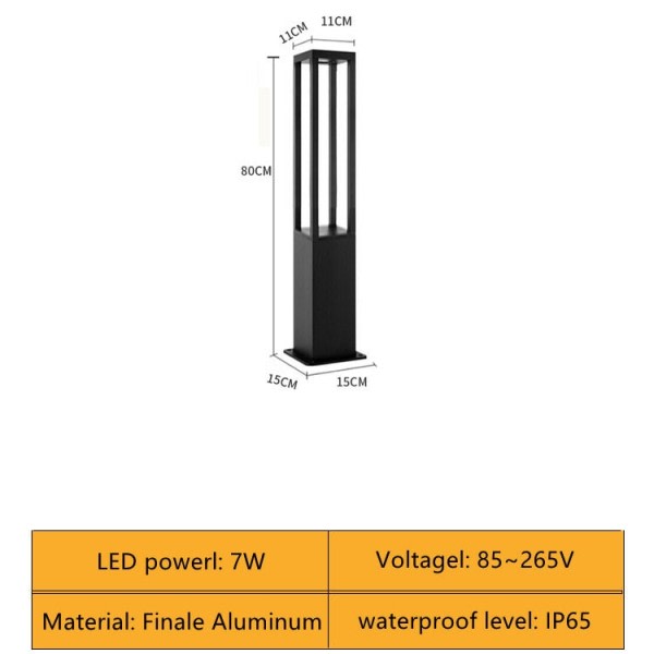 Moderni ulko vedenpitävä LED pitkä nurmikon lamppu 7W 85~265V viimeistely alumiini neliö katu valo