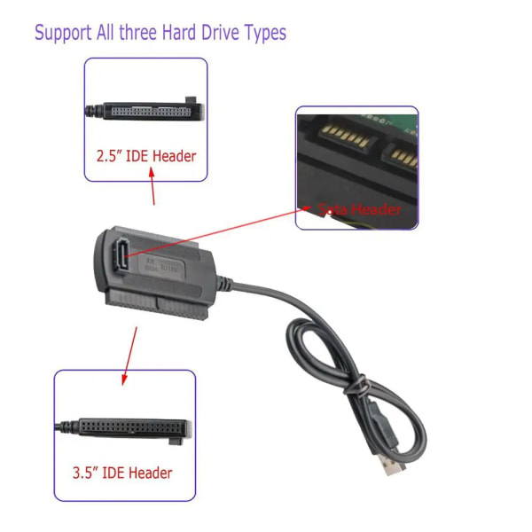 USB 2.0 til IDE SATA S-ATA 2.5 3.5 HD HDD Hard Drive Adapter Konverter