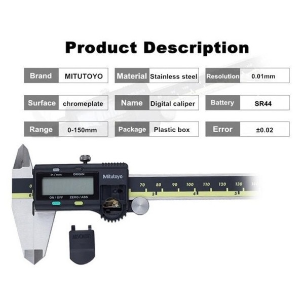 Absolut Digital Bokmarker Rostfritt Stål 8tum/Metric 8" 0-200mm Räckvidd