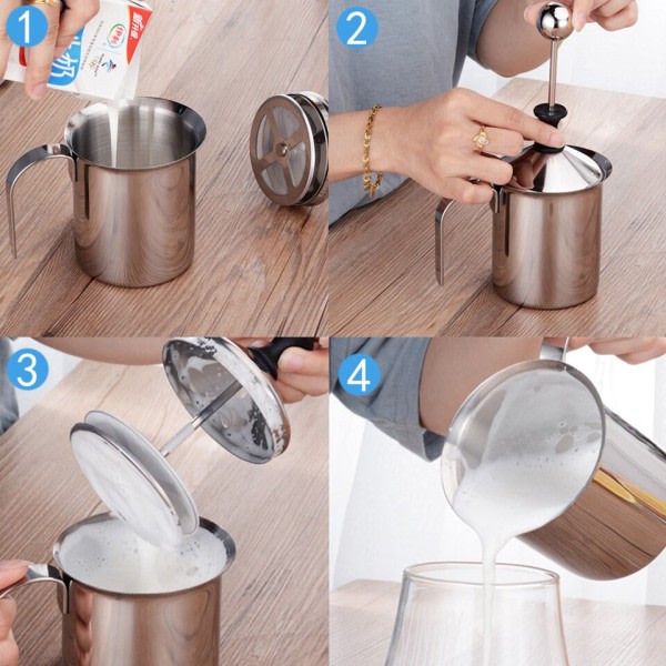 Manuell melk skummer melk skum netting kaffe skummer rustfritt stål dobbel netting melk krem