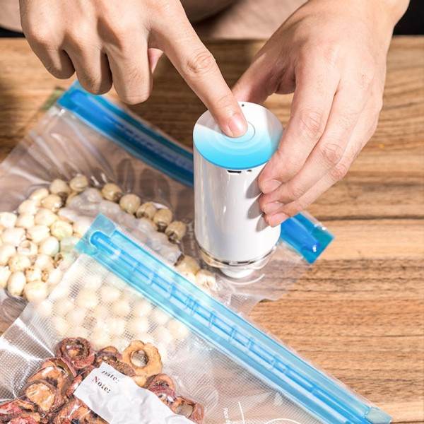 Gjenbrukbar Vacuum Mat Oppbevaring Glidelås poser Set Elektrisk Håndholdt Vacuum Sealer