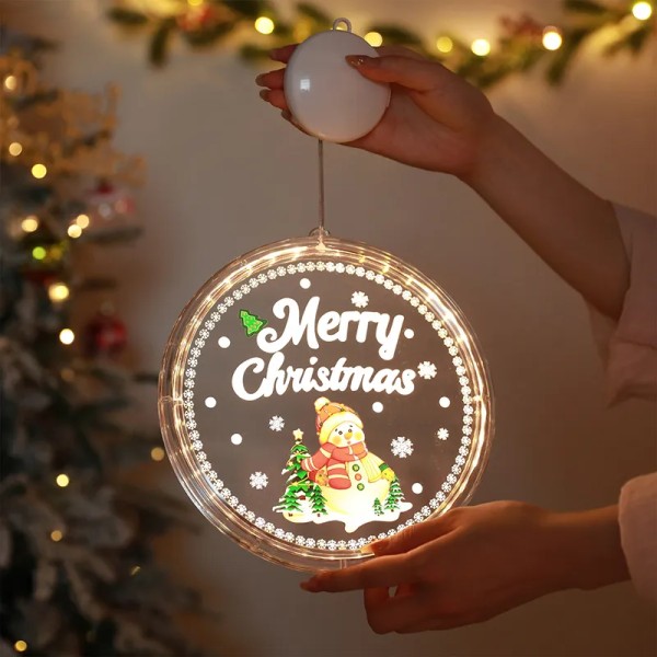 Jul LED Ljus Dörr Hängande Fönster's Vägg's Dekoration Cirkulär Färgad Teckning Lysande
