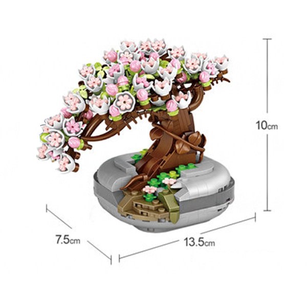 Blomst Rosa Sakura kirsebær tre potte plante 3D modell DIY mini blokker murstein bygg leketøy for barn