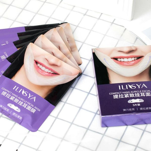5st- V-formad gel ansikte lyftande mask öron krok dubbel haka bandage V form fuktgivande