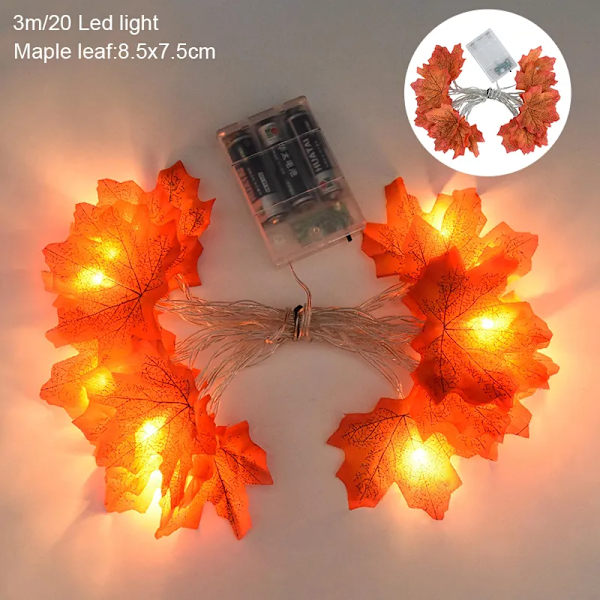 Maple Leaf Light String Fake Autumn Leaves LED Keiju Seppele joulu Kiitospäivä Halloween juhla