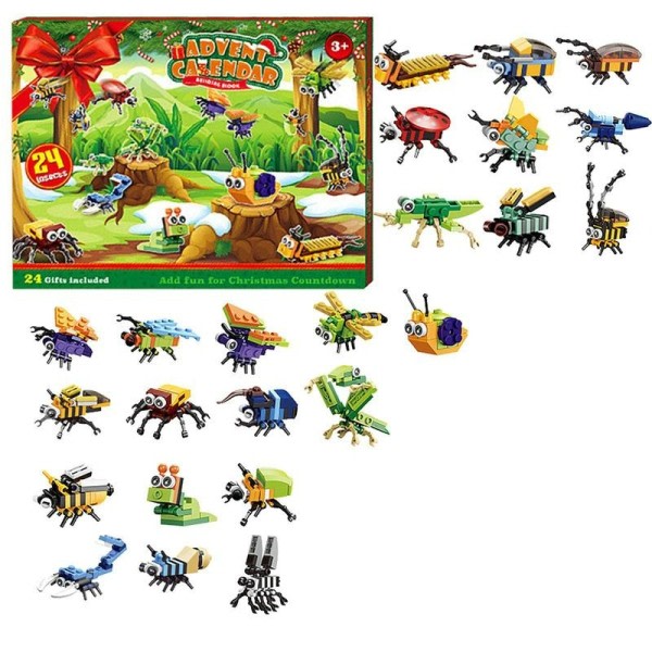 Jul advent kalender uppsättning 24 barn byggklossar djur advent kalender