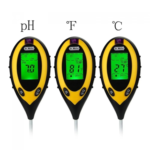 Jord PH Mätare Tester Mord Tester PH Fuktmätare Temperatur Solljus Intensitet mätning Analys Jord Surhetstest 4 i 1
