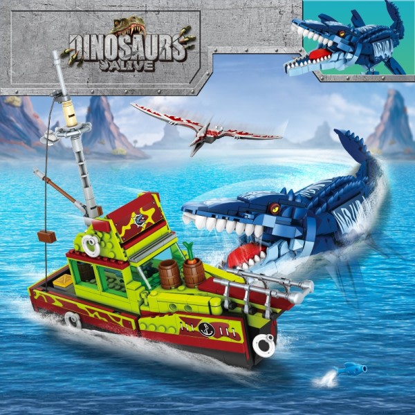 Bygningsblokker Dinosaur Idéer MOC Dyr Escape Mosasaurus Ocean Exploration Skip Modell