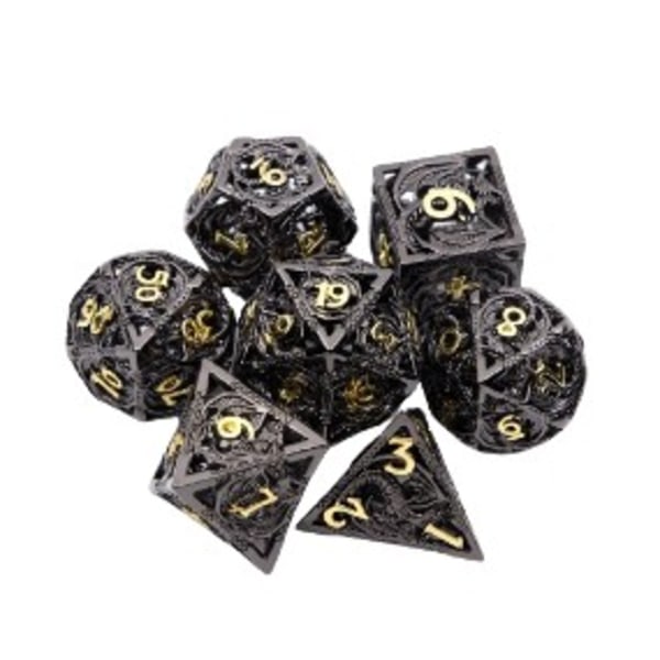 7 brikker Svart Gylden Dragon Metal Terninger Hulle Metal Polyhedral Terninger Set Passer for rollespill RPG  brett spill