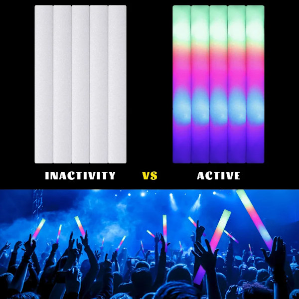 30 stykker LED Glow Sticks Bulk Farverig RGB Glow Foam Stick  Tube Mørk Lys til jul fødselsdag bryllup fest forsyninger