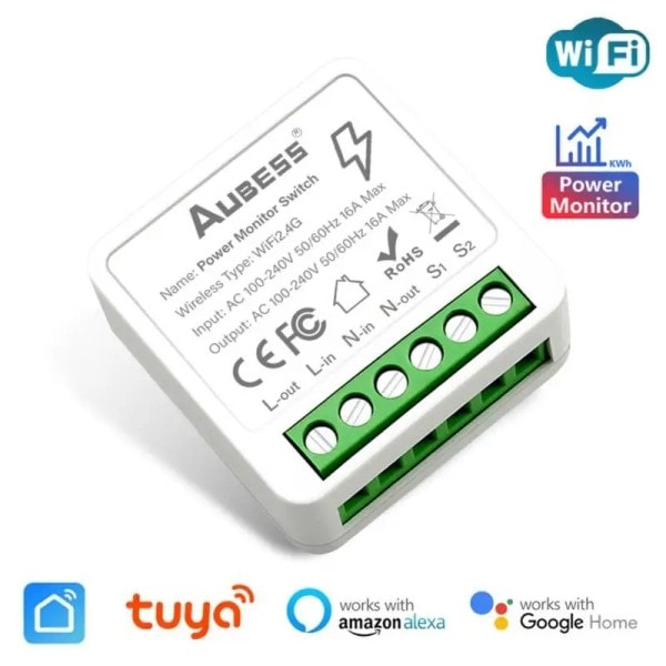 16A Tuya Smart WiFi Switch,2-way Mini Light Switch