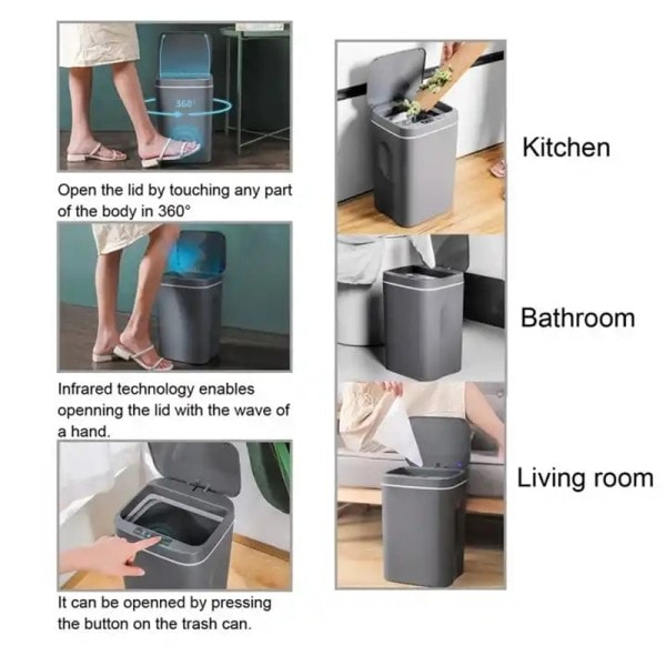 16L Automatisk Sensor Affaldsspand Elektrisk Berøringsfri Smart Bin Køkken Badeværelse Vandtæt Spand Affald