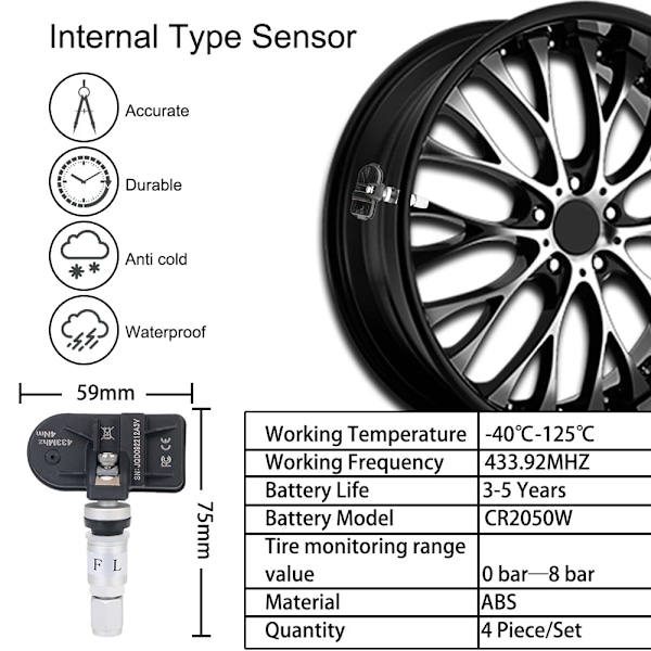 Android Navigation TPMS Med 4 Sensorer Larm System