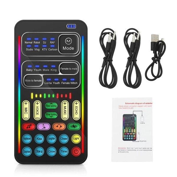 i9 Voice Changer Mini Useita Audio Effect Bluetooth-yhteensopiva Live ääni kortit Ultra-Ohut kannettava Live ääni kortti mikrofoni työkalu