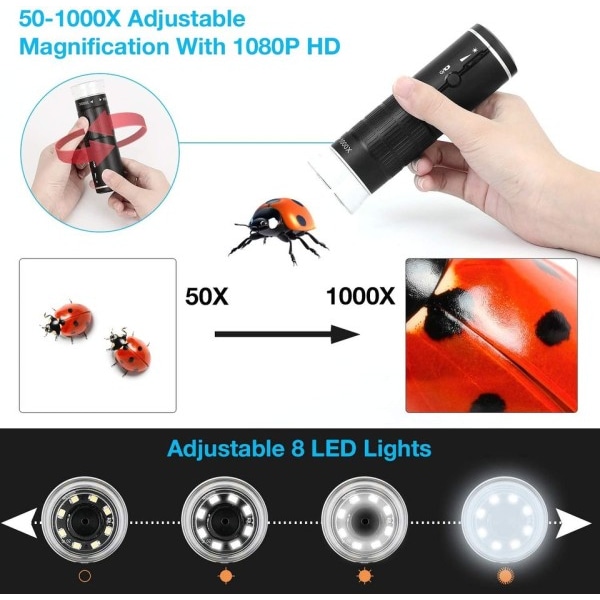 Trådlöst Digital Mikroskop 50X-1000X Förstoring Portabel Handhållen USB Mikroskop med Flexibelt Stativ