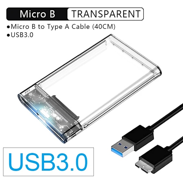3,0/2.0 HDD Kassering  2,5tommers SATA SSD Hard Disk Eske med 5Gbps Transfer Speed og Transparent Design Mobil Ekstern hus