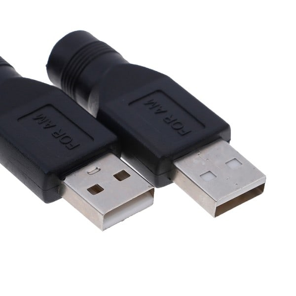 2 stk Sort USB Hun Til 5,5mm X 2,1mm Hun DC Strøm Konverter Oplader Adapter