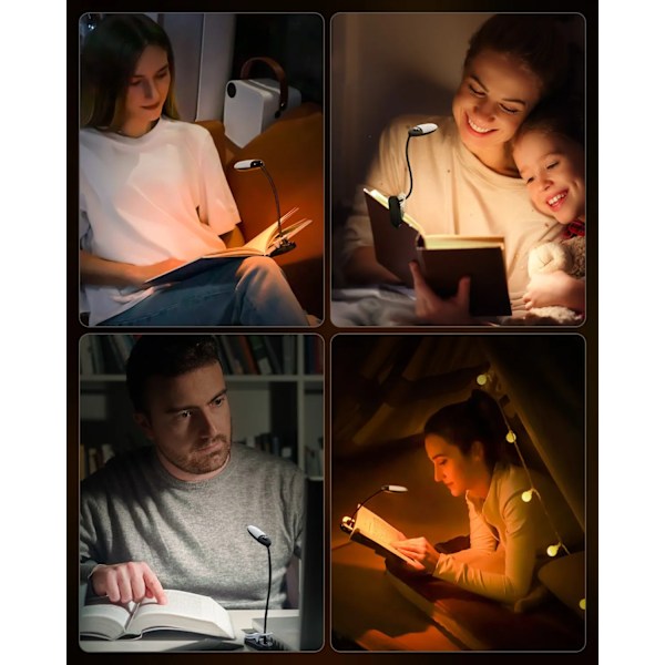 3 farver 5 Lysstyrke Skærm Batteri Strøm Genopladeligt Mini LED Læse Lys Fleksibel Nem Klip Nat Læse Lampe i seng