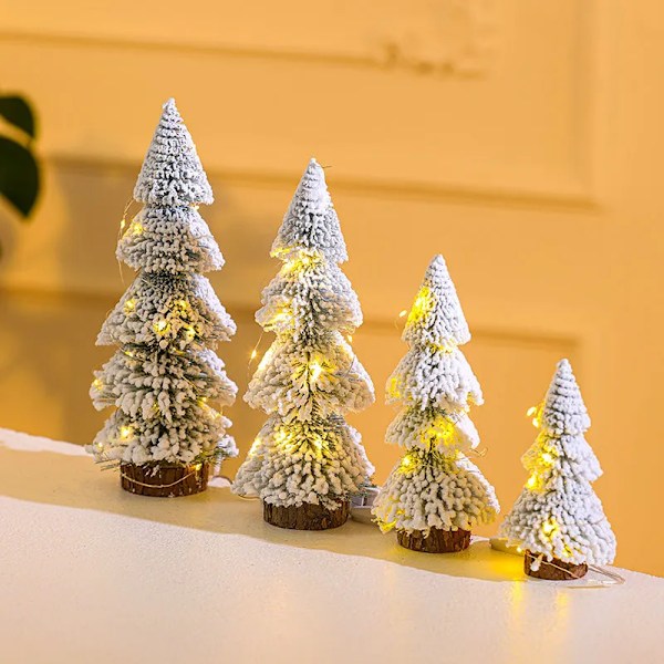 Tårn Shaped Flocked Jule Tree Mini Ceder Tree Desktop Ornament Home Jule Dekoration