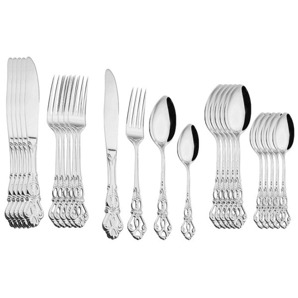 24stk bestikk sett gull servise rustfritt stål kongelig skje gafler kniver kjøkken western middag sølvservise servise