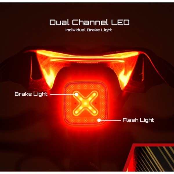 Smart Tail Light Cykel Broms Varning Ljus Ultra Ljus Bakre Light USB Charge LED Natt Varning Ljus