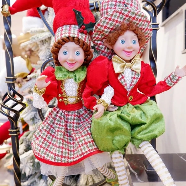 Ett par jul prydnader plysch dockor tyg handgjorda plysch elf leksak prydnader plysch tomte leksak