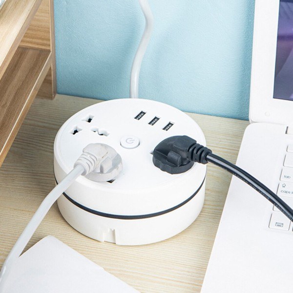 Rund Universal Power Strip Bärbar Förlängning sladd Socket Plug USB Telefon Laddare