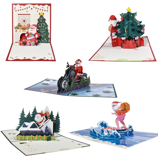 5 Pack Mixed Designs Joulu Pop Kortit Joulu Uuden vuoden lahja 3D onnittelu kortit