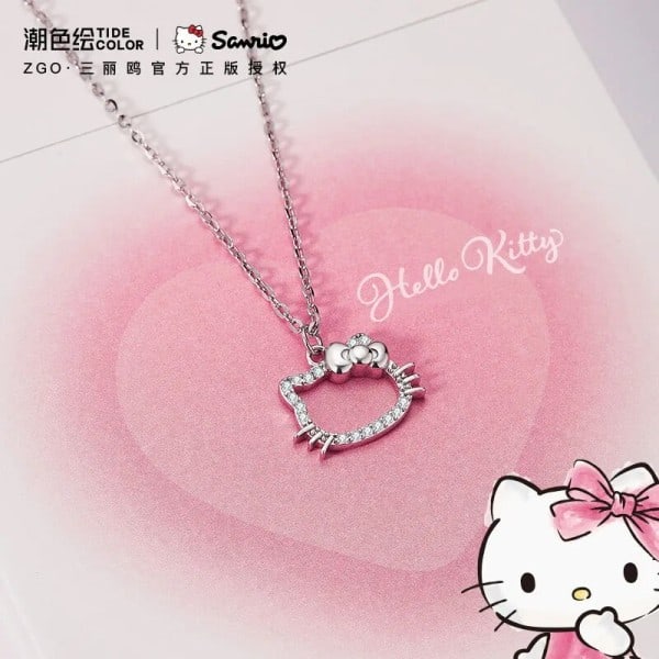 Hello Kitty Sanrio Anime krystal vedhæng halskæder damer pige enkel hvid zirkon elegant halskæde