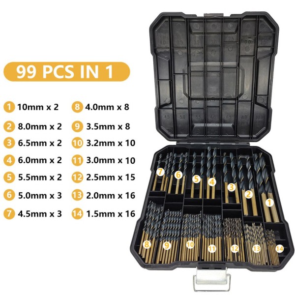 99 bitar HSS Twist Drill Bit power verktyg tillbehör