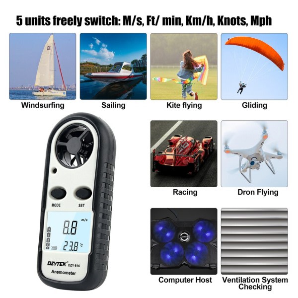 Bærbar Anemometer Mini Vind Speed Gauge Meter