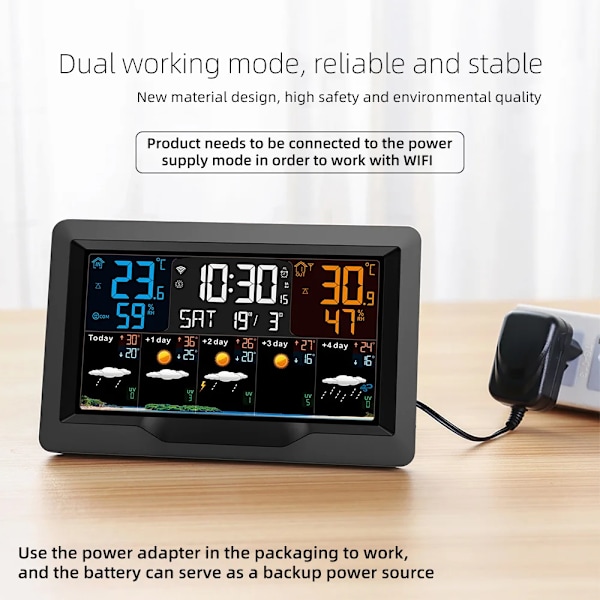 Hög kvalitet WIFI Smart Väder Station Inomhus Ute Temperatur Fuktighet Mätare Väder Prognos Multifunktionell Väder Väckarklocka