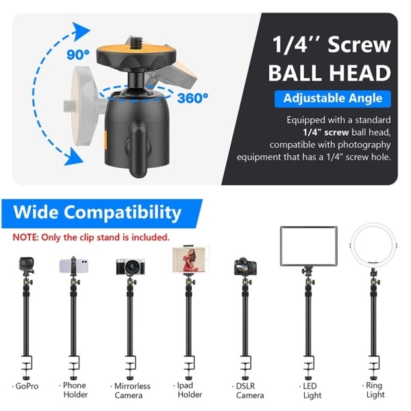 Stativ Klämma 90cm Skrivbord Light Stand Live Bom Arm med 1/4" Ball Head