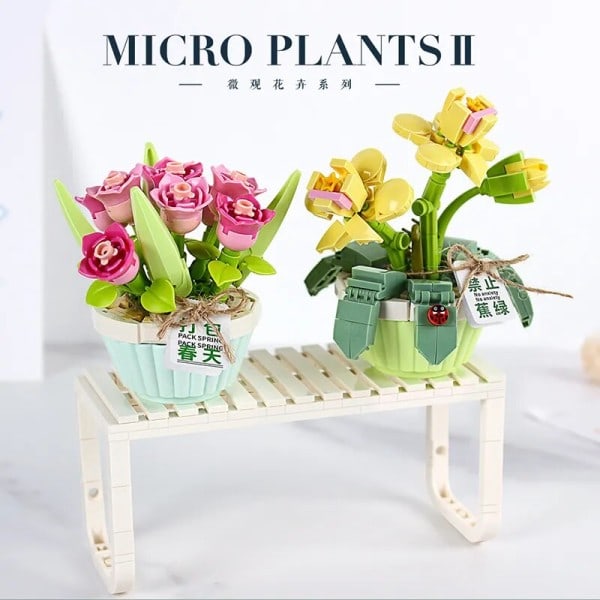 Mini Byggnad Klossar Blommor Gör-det-själv Växt Buketter Krukor Växt Modeller Monsatta Leksaker