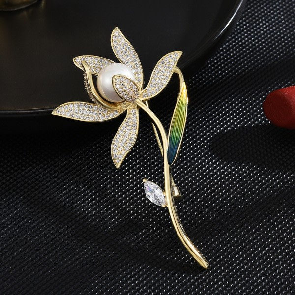 moderiktigt lyx narcissus corsage koppar mikro inläggningar växt brosch dam kläder accessoarer