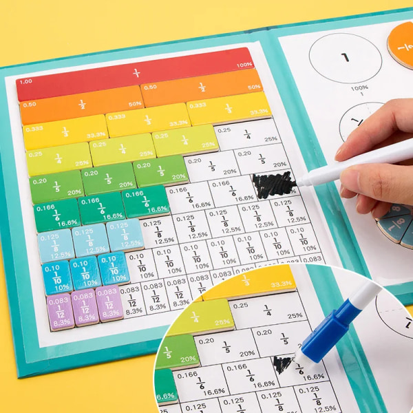 Magnetisk brøk læring matematik legetøj montessori regne undervisning hjælpemidler træ bog undervisningslegetøj til børn