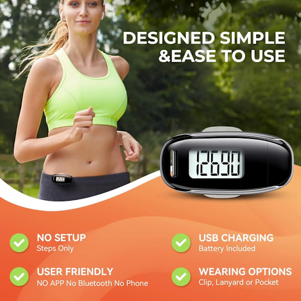 3D Pedometer for Walking, Simple Walking Step Counter USB Rechargeable Step Tracker with Backlight