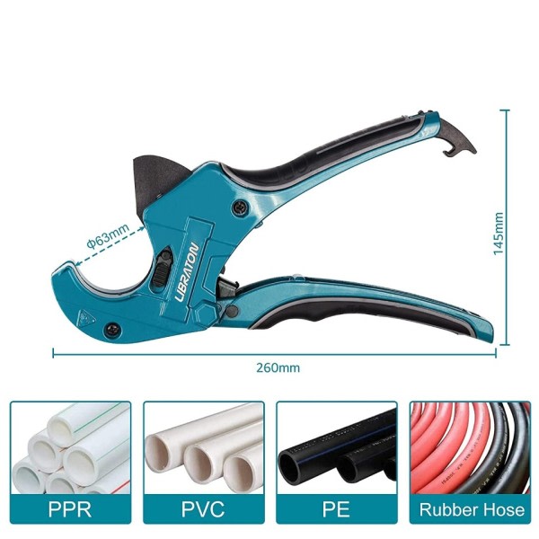 Libraton PVC Rör Kutter 63mm, Stor PVC Kutter, Förbättrad Kling för Tunga, Plast Rör Kutter
