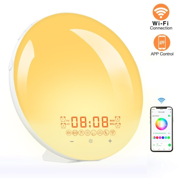 Smart WIFI Natt Ljus Digital Väckning Ljus  Väckare Klocka Soluppgång/Sunset Smart Life APP Kontroll