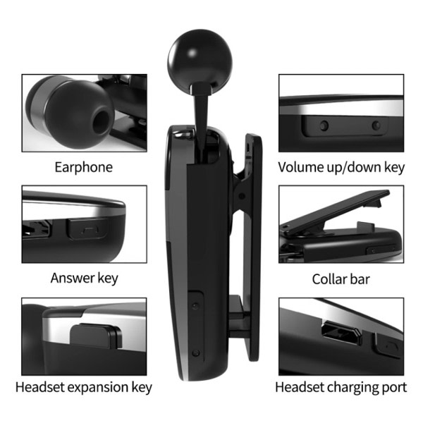 Trådlöst Bluetooth Headset Call Remind Vibration Sport Clip Driver Auriculares Hörlurar