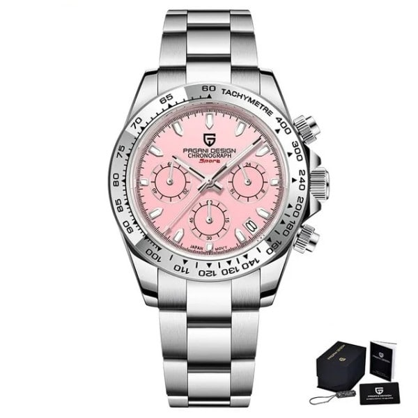 Rustfrit stål Bezel Mænd Quartz Armbåndsure Luksus Safir Glas Kronograf Ur