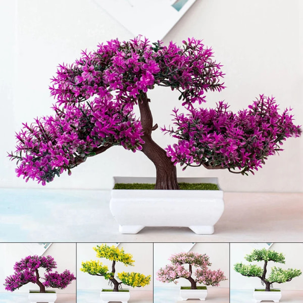 Kunstige planter bonsai lite tre potte falske planter blomster potte pynt for hjemme fest bryllups dekorasjon tilbehør
